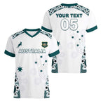 Custom Australia Rugby 2026 Women V-Neck T-Shirt Go Wallabies Aboriginal Pattern White Version - Aussie Hoodie