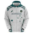 Custom Australia Rugby 2026 Zip Hoodie Go Wallabies Aboriginal Pattern White Version - Aussie Hoodie