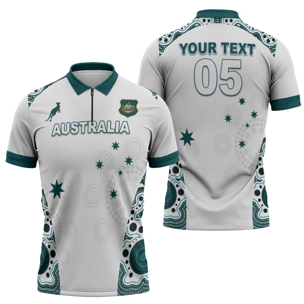 Custom Australia Rugby 2026 Zipper Polo Shirt Go Wallabies Aboriginal Pattern White Version - Aussie Hoodie