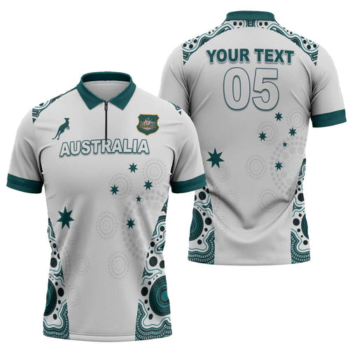 Custom Australia Rugby 2026 Zipper Polo Shirt Go Wallabies Aboriginal Pattern White Version - Aussie Hoodie