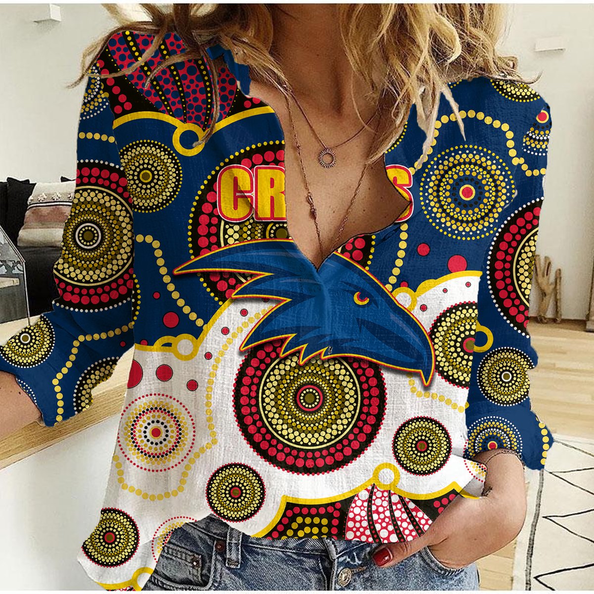 custom-personalised-and-number-crows-afl-women-casual-shirt-aboriginal-patterns