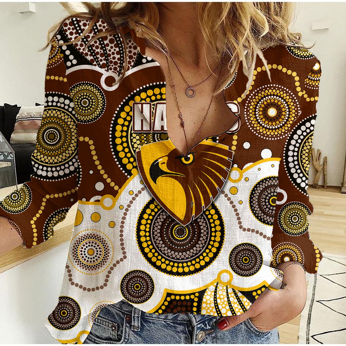custom-personalised-and-number-hawks-afl-women-casual-shirt-aboriginal-patterns