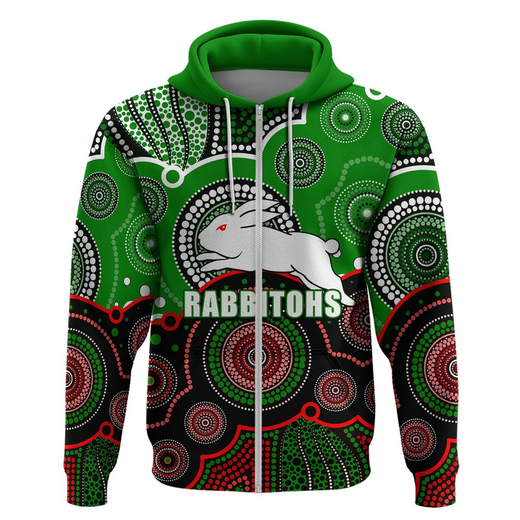 custom-personalised-and-number-rabbitohs-nrl-hoodie-aboriginal-patterns