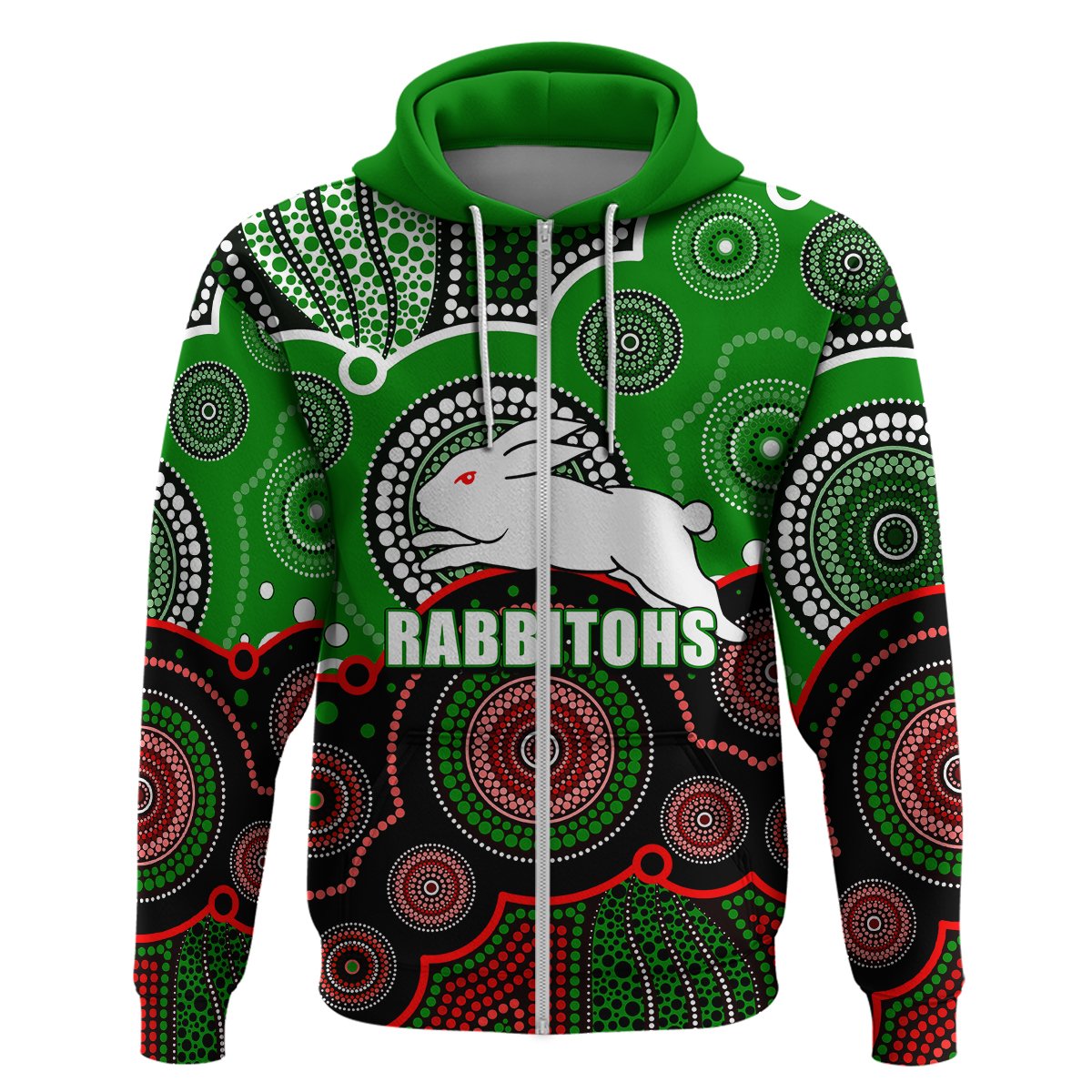 custom-personalised-and-number-rabbitohs-nrl-hoodie-aboriginal-patterns