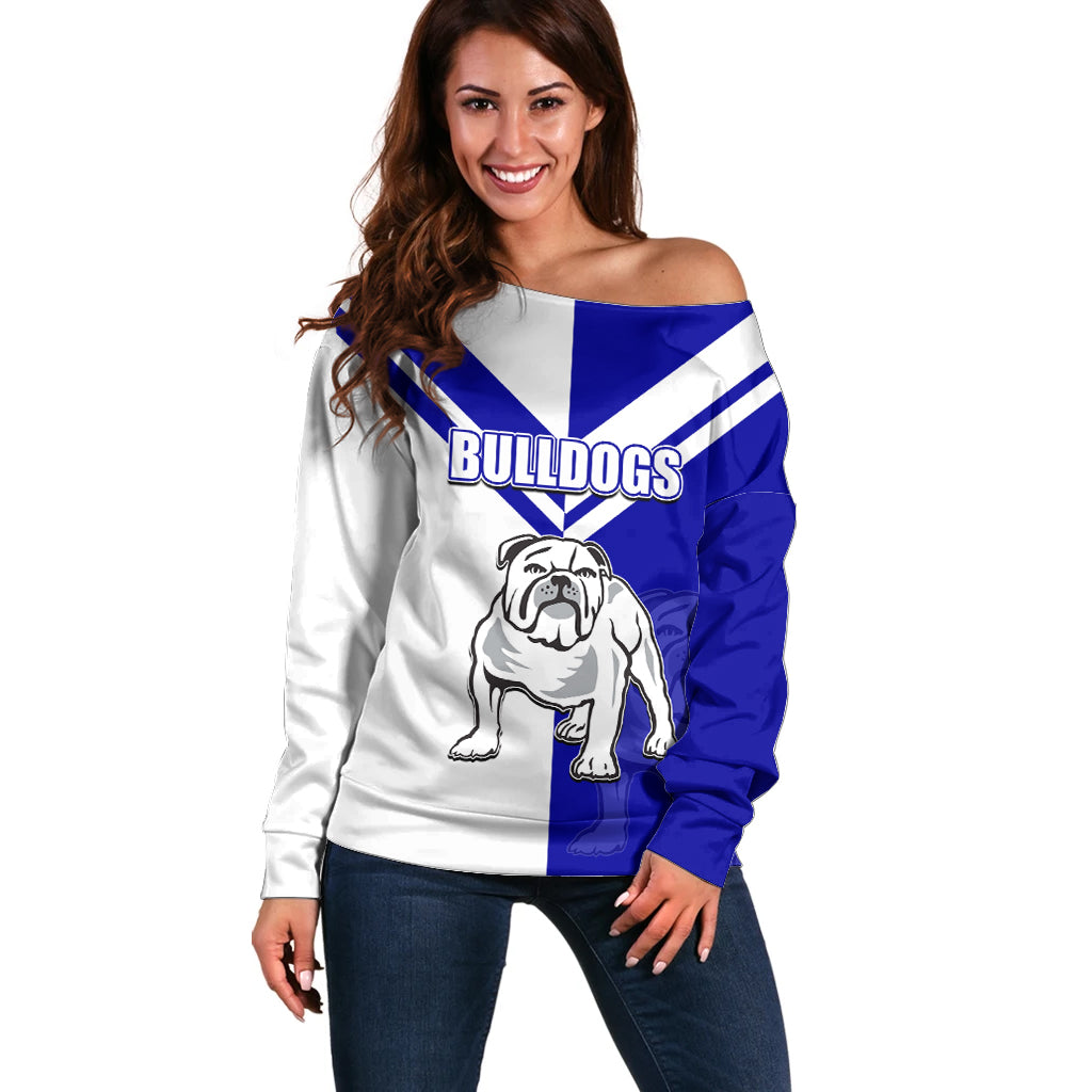 (Custom Text And Number) NRL Bulldogs Off Shoulder Sweater Mix Jersey LT6