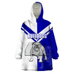 (Custom Text And Number) NRL Bulldogs Wearable Blanket Hoodie Mix Jersey LT6