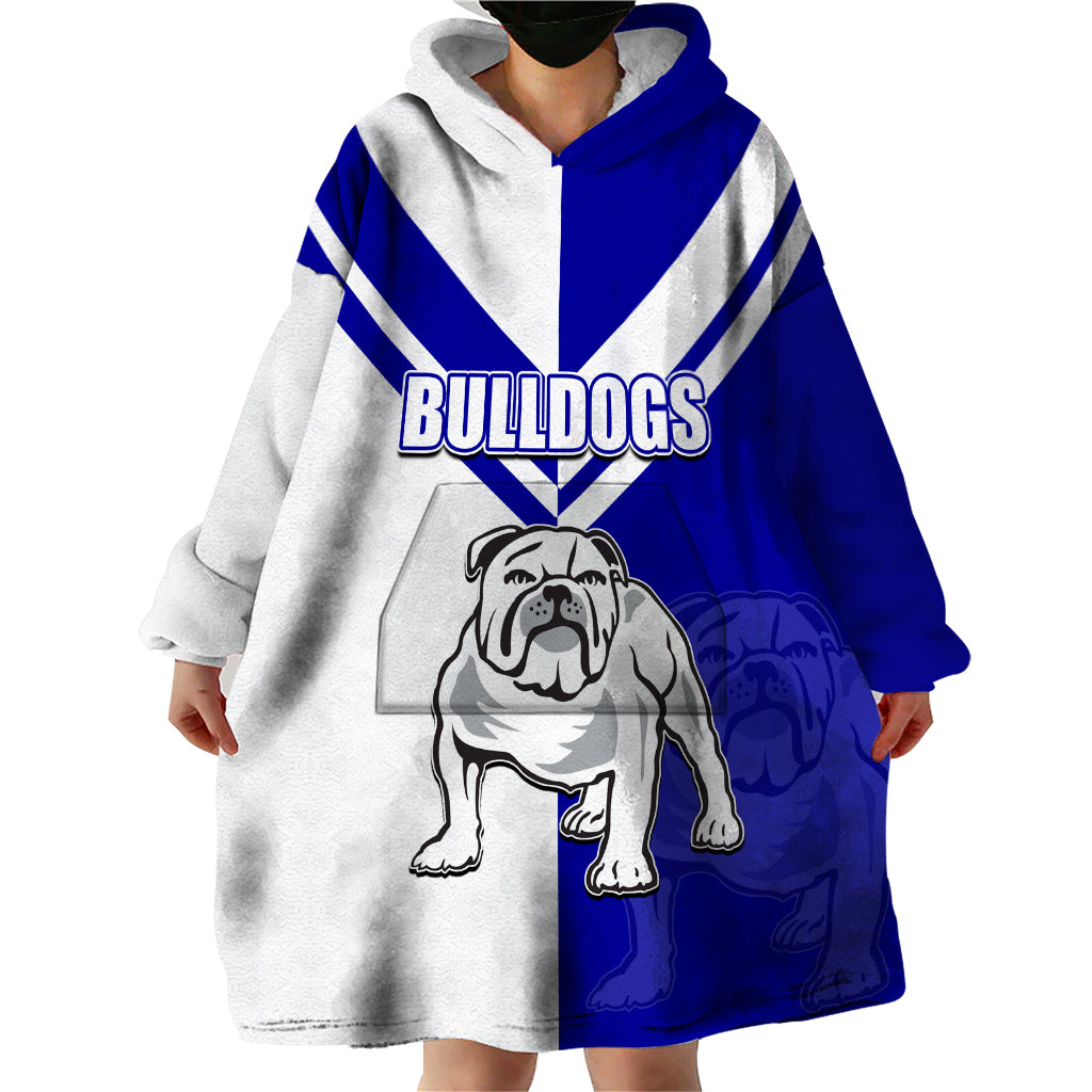 (Custom Text And Number) NRL Bulldogs Wearable Blanket Hoodie Mix Jersey LT6