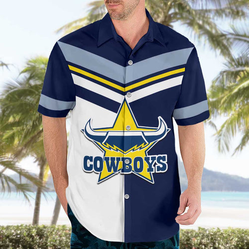 (Custom Text And Number) NRL Cowboys Hawaiian Shirt Mix Jersey LT6