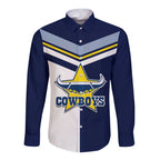 (Custom Text And Number) NRL Cowboys Long Sleeve Button Shirt Mix Jersey LT6
