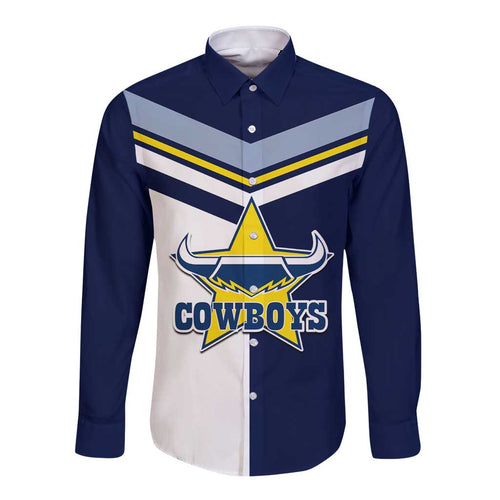 (Custom Text And Number) NRL Cowboys Long Sleeve Button Shirt Mix Jersey LT6