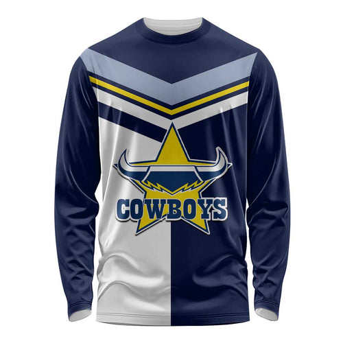 (Custom Text And Number) NRL Cowboys Long Sleeve Shirt Mix Jersey LT6