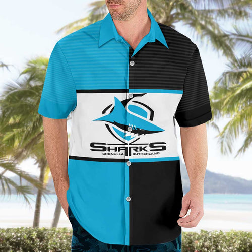 (Custom Text And Number) NRL Sharks Hawaiian Shirt Mix Jersey LT6