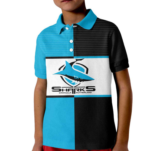 (Custom Text And Number) NRL Sharks Kid Polo Shirt Mix Jersey LT6