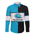 (Custom Text And Number) NRL Sharks Long Sleeve Button Shirt Mix Jersey LT6