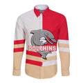 (Custom Text And Number) NRL Dolphins Long Sleeve Button Shirt Mix Jersey LT6