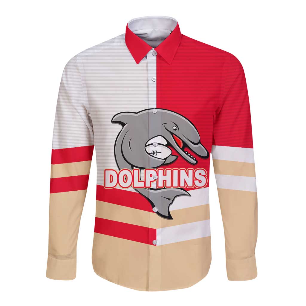 (Custom Text And Number) NRL Dolphins Long Sleeve Button Shirt Mix Jersey LT6