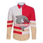 (Custom Text And Number) NRL Dolphins Long Sleeve Button Shirt Mix Jersey LT6