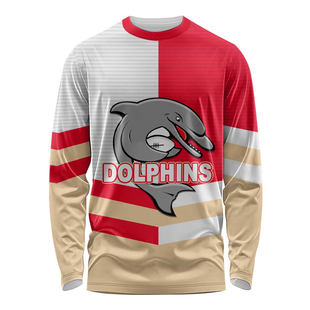 (Custom Text And Number) NRL Dolphins Long Sleeve Shirt Mix Jersey LT6