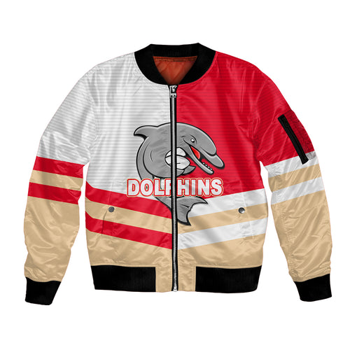 custom-text-and-number-nrl-dolphins-sleeve-zip-bomber-jacket-mix-jersey