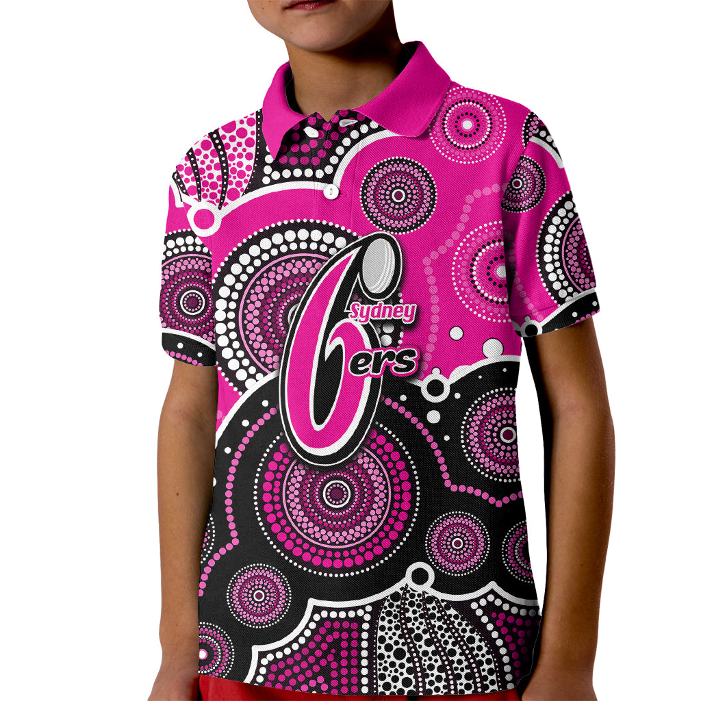 custom-text-and-number-sixers-bbl-kid-polo-shirt-aboriginal-patterns-pink-version
