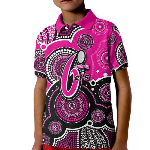 custom-text-and-number-sixers-bbl-kid-polo-shirt-aboriginal-patterns-pink-version