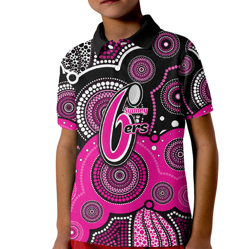 custom-text-and-number-sixers-bbl-kid-polo-shirt-aboriginal-patterns-black-version