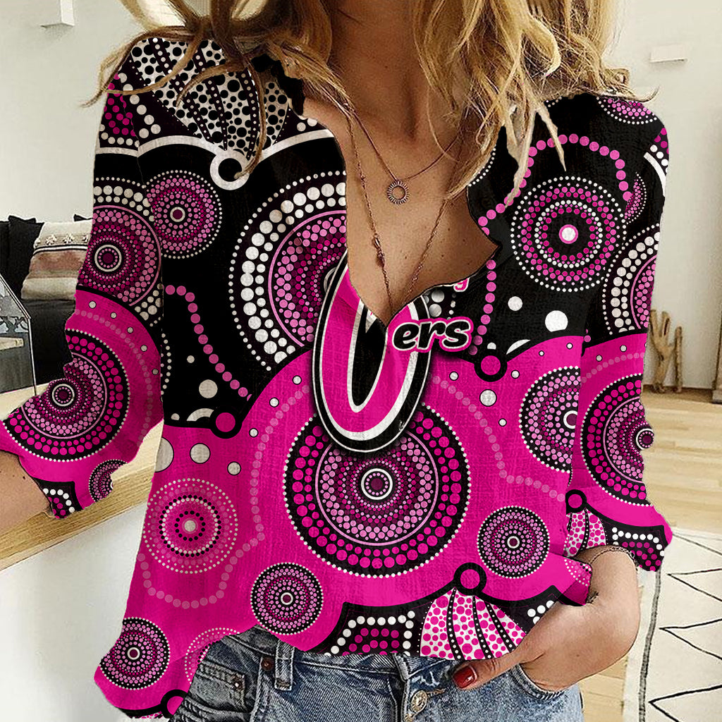 custom-text-and-number-sixers-bbl-women-casual-shirt-aboriginal-patterns-black-version