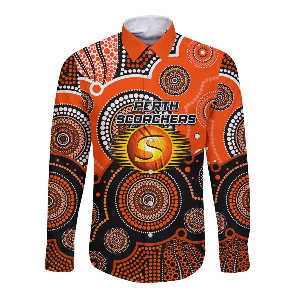 custom-text-and-number-perth-scorchers-bbl-long-sleeve-button-shirt-aboriginal-patterns