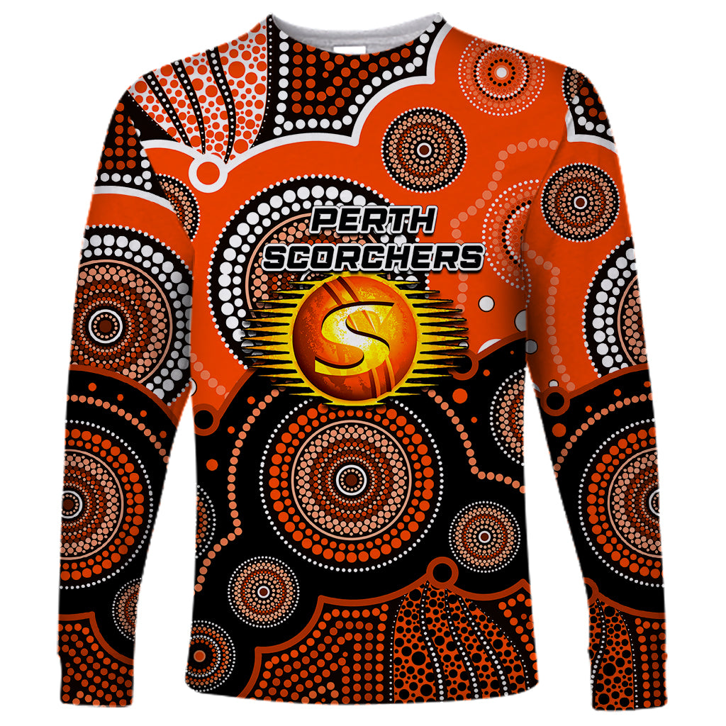 custom-text-and-number-perth-scorchers-bbl-long-sleeve-shirt-aboriginal-patterns