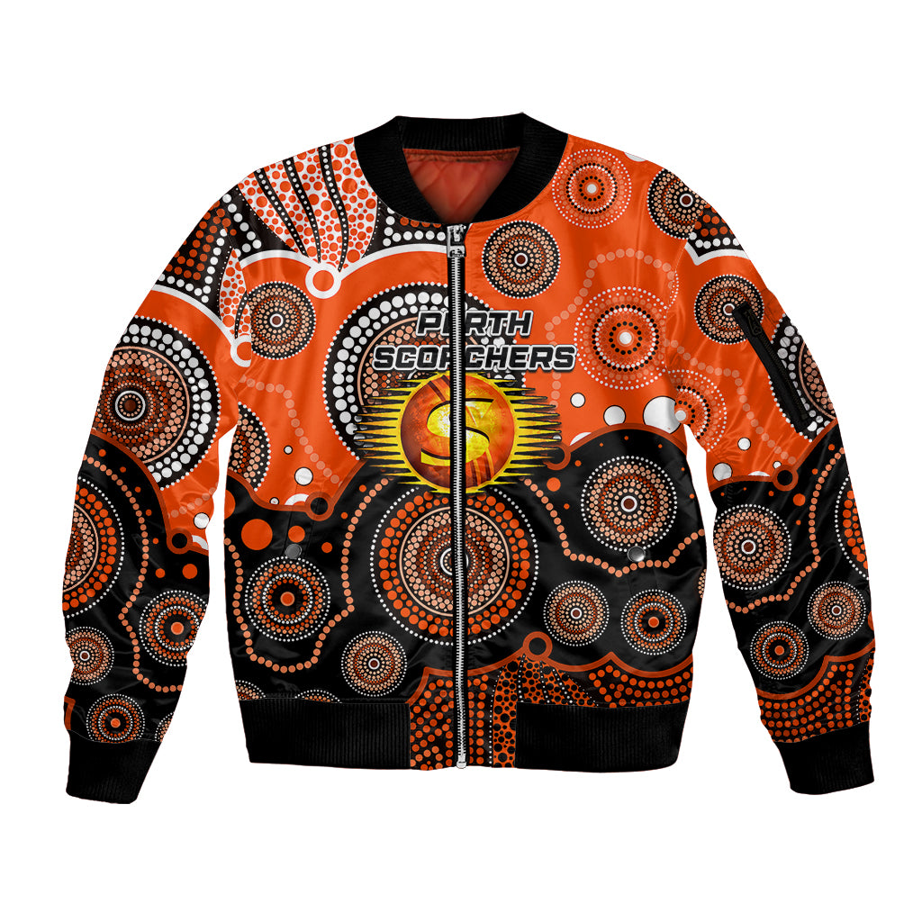 custom-text-and-number-perth-scorchers-bbl-sleeve-zip-bomber-jacket-aboriginal-patterns