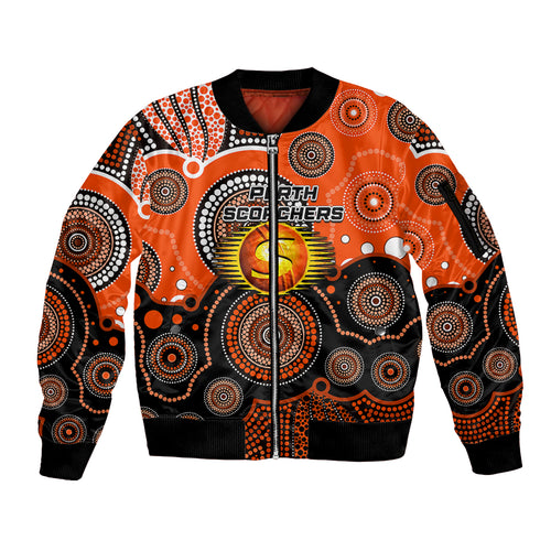 custom-text-and-number-perth-scorchers-bbl-sleeve-zip-bomber-jacket-aboriginal-patterns