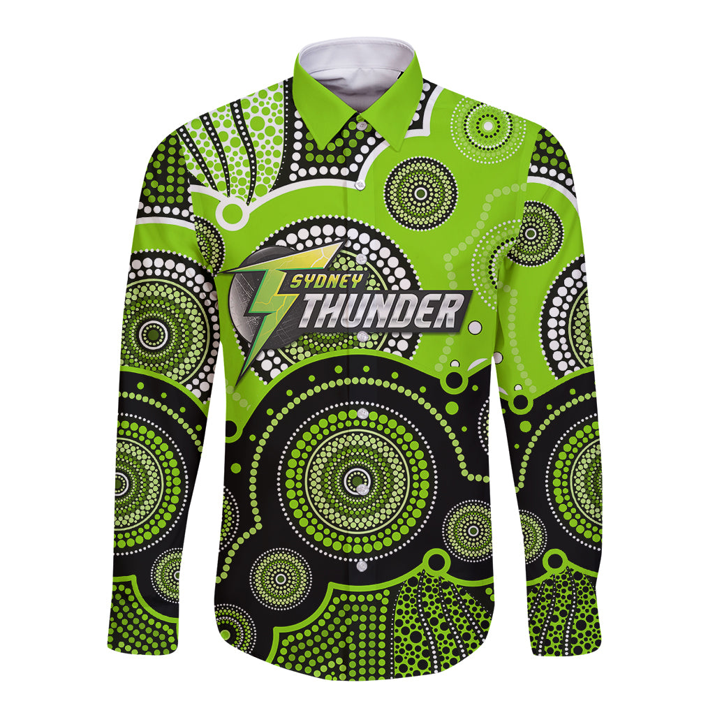 custom-text-and-number-thunders-bbl-long-sleeve-button-shirt-aboriginal-patterns