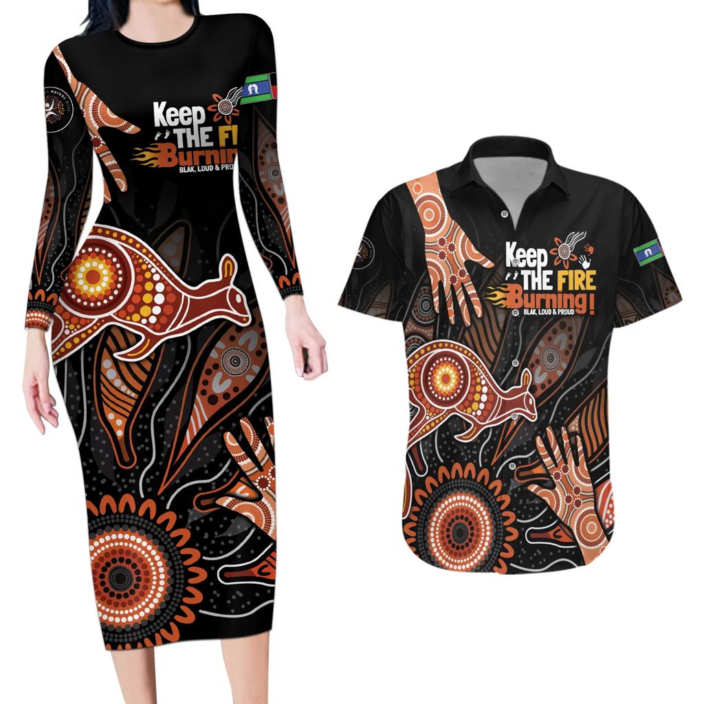 NAIDOC Week 2024 Personalised Couples Matching Long Sleeve Bodycon Dress and Hawaiian Shirt Aboriginal Hand Stencils