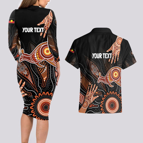 NAIDOC Week 2024 Personalised Couples Matching Long Sleeve Bodycon Dress and Hawaiian Shirt Aboriginal Hand Stencils