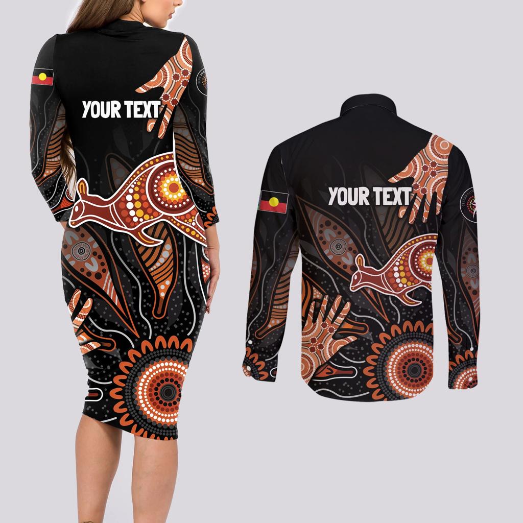 NAIDOC Week 2024 Personalised Couples Matching Long Sleeve Bodycon Dress and Long Sleeve Button Shirt Aboriginal Hand Stencils