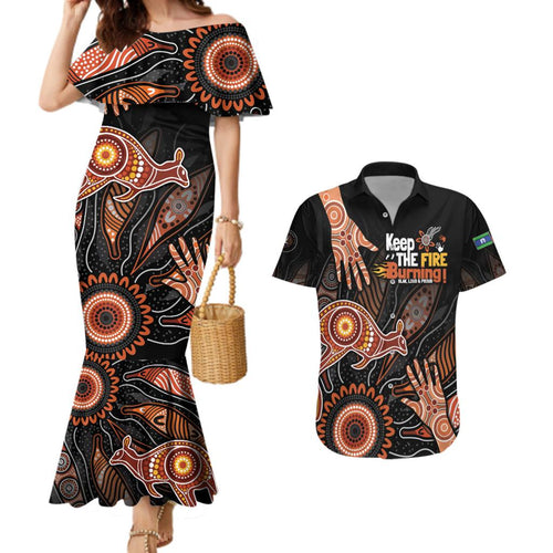 NAIDOC Week 2024 Personalised Couples Matching Mermaid Dress and Hawaiian Shirt Aboriginal Hand Stencils