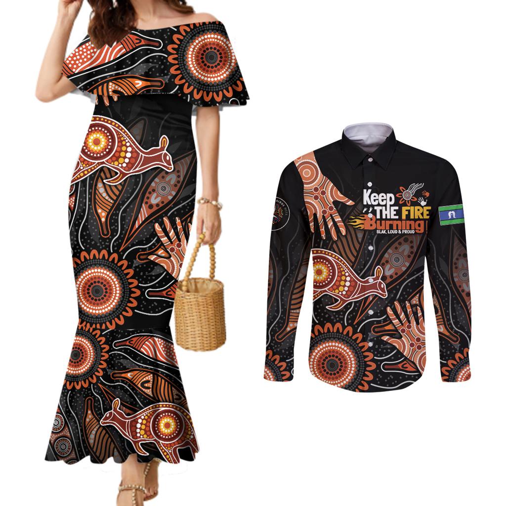 NAIDOC Week 2024 Personalised Couples Matching Mermaid Dress and Long Sleeve Button Shirt Aboriginal Hand Stencils