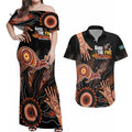 NAIDOC Week 2024 Personalised Couples Matching Off Shoulder Maxi Dress and Hawaiian Shirt Aboriginal Hand Stencils
