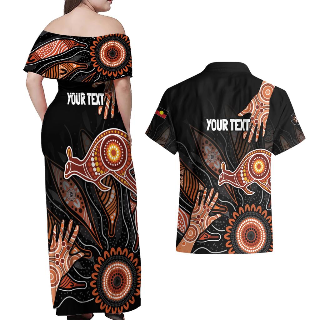 NAIDOC Week 2024 Personalised Couples Matching Off Shoulder Maxi Dress and Hawaiian Shirt Aboriginal Hand Stencils