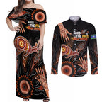 NAIDOC Week 2024 Personalised Couples Matching Off Shoulder Maxi Dress and Long Sleeve Button Shirt Aboriginal Hand Stencils