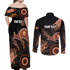 NAIDOC Week 2024 Personalised Couples Matching Off Shoulder Maxi Dress and Long Sleeve Button Shirt Aboriginal Hand Stencils