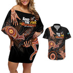 NAIDOC Week 2024 Personalised Couples Matching Off Shoulder Short Dress and Hawaiian Shirt Aboriginal Hand Stencils