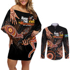 NAIDOC Week 2024 Personalised Couples Matching Off Shoulder Short Dress and Long Sleeve Button Shirt Aboriginal Hand Stencils