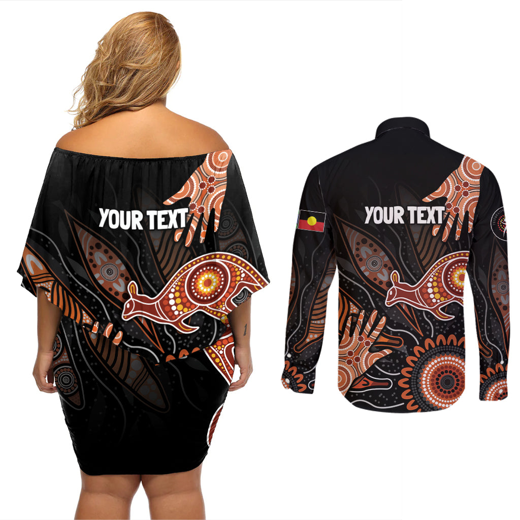 NAIDOC Week 2024 Personalised Couples Matching Off Shoulder Short Dress and Long Sleeve Button Shirt Aboriginal Hand Stencils