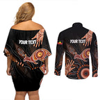 NAIDOC Week 2024 Personalised Couples Matching Off Shoulder Short Dress and Long Sleeve Button Shirt Aboriginal Hand Stencils