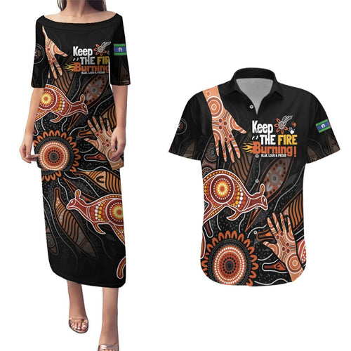 NAIDOC Week 2024 Personalised Couples Matching Puletasi and Hawaiian Shirt Aboriginal Hand Stencils