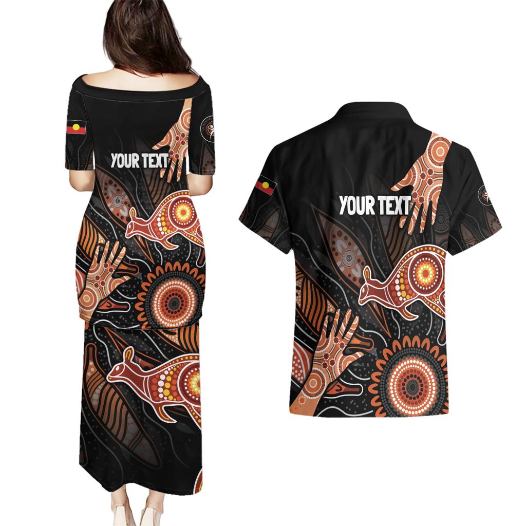 NAIDOC Week 2024 Personalised Couples Matching Puletasi and Hawaiian Shirt Aboriginal Hand Stencils