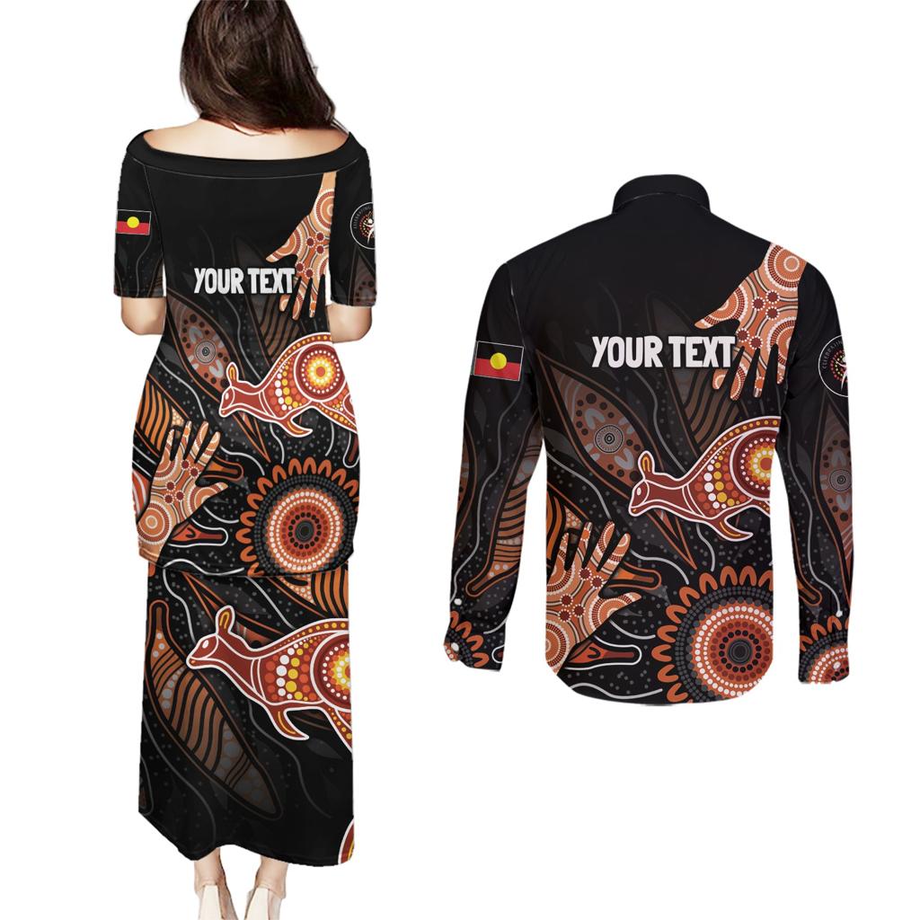 NAIDOC Week 2024 Personalised Couples Matching Puletasi and Long Sleeve Button Shirt Aboriginal Hand Stencils