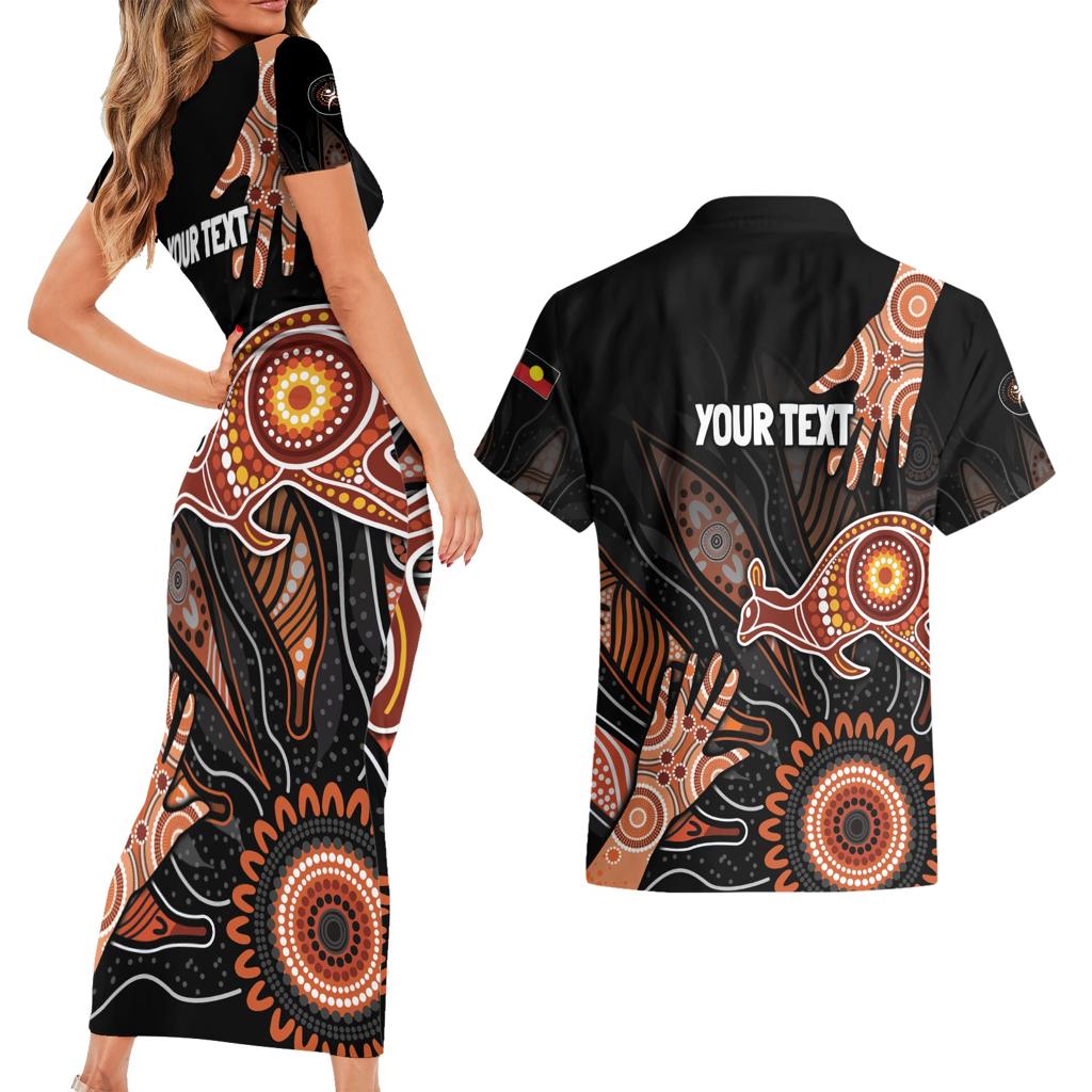 NAIDOC Week 2024 Personalised Couples Matching Short Sleeve Bodycon Dress and Hawaiian Shirt Aboriginal Hand Stencils