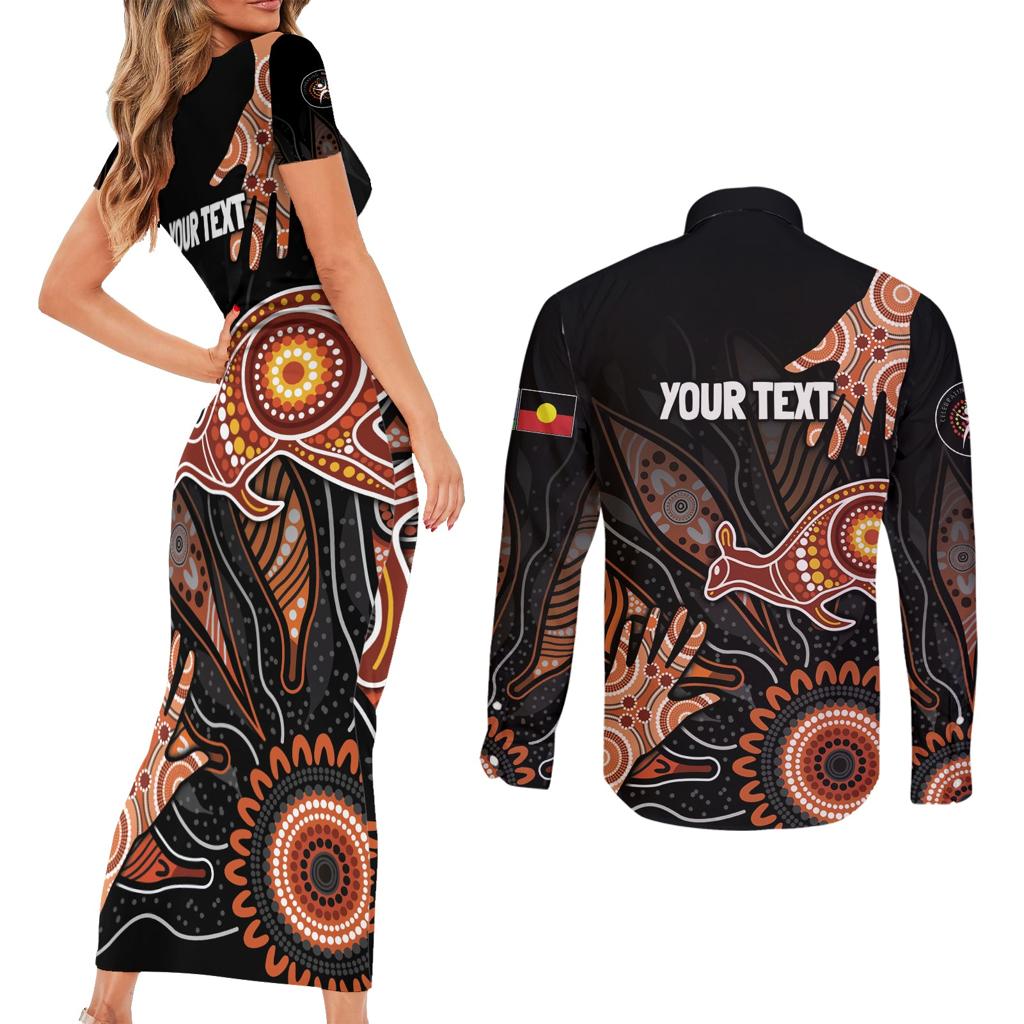 NAIDOC Week 2024 Personalised Couples Matching Short Sleeve Bodycon Dress and Long Sleeve Button Shirt Aboriginal Hand Stencils